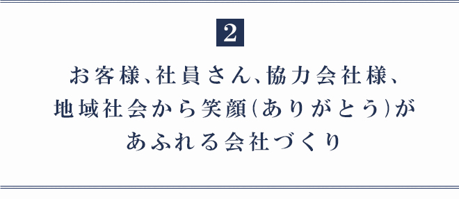 ２．お客様、社員さん、地域社会から笑顔（ありがとう）が溢れる会社づくり